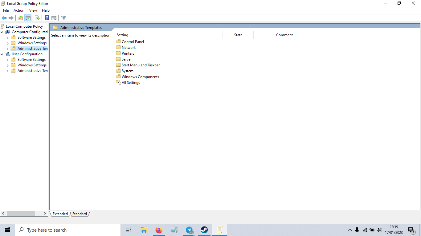 Pada folder “Administrative Templates” pilih “Windows Components” dan kemudian pilih “Windows Defender”