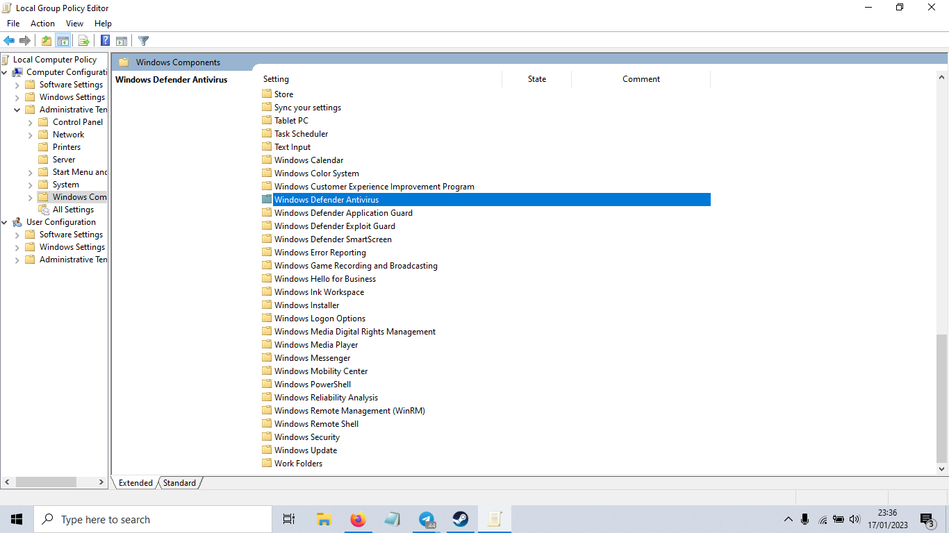 Cari file pada bagian kanan menu dengan nama “Turn off Windows Defender”