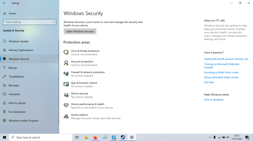 Setelah muncul jendela “Update & Security” dilanjutkan dengan memilih pilihan “Windows Security” atau “Keamanan Windows”.