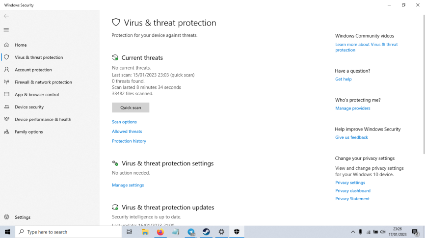Kemudian anda akan berada di tab Home dari Windows Defender. Lalu pilih “Virus & Threat Protection” - cara mematikan antivirus windows 10